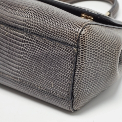 Pre Owned Dolce & Gabbana Grey Lizard Embossed Leather Small Miss Sicily Top Handle Bag