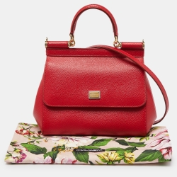 Pre Owned Dolce & Gabbana Red Leather Small Miss Sicily Top Handle Bag