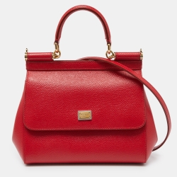 Pre Owned Dolce & Gabbana Red Leather Small Miss Sicily Top Handle Bag