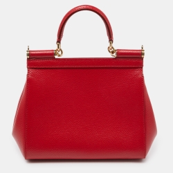 Pre Owned Dolce & Gabbana Red Leather Small Miss Sicily Top Handle Bag