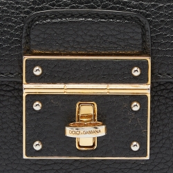 Pre Owned Dolce & Gabbana Black Leather Small Rosalia Shoulder Bag