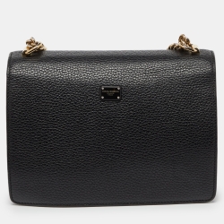 Pre Owned Dolce & Gabbana Black Leather Small Rosalia Shoulder Bag