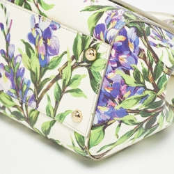Pre Owned Dolce & Gabbana Off White Printed Leather Medium Miss Sicily Top Handle Bag