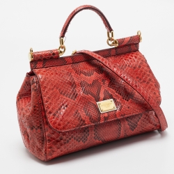 Pre Owned Dolce & Gabbana Red Python Medium Miss Sicily Top Handle Bag