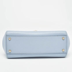 Pre Owned Dolce & Gabbana Light Blue Leather Medium Miss Sicily Embellished Top Handle Bag