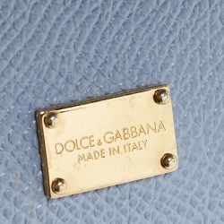 Pre Owned Dolce & Gabbana Light Blue Leather Medium Miss Sicily Embellished Top Handle Bag