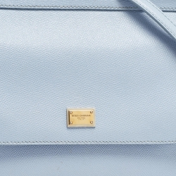 Pre Owned Dolce & Gabbana Light Blue Leather Medium Miss Sicily Embellished Top Handle Bag