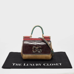 مملوكة مسبقًا حقيبة دولتشي أند غابانا ميس سيسيلي إصدار محدود جلد تمساح وثعبان متعددة الألوان صغيرة بيد علوية