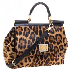 مملوكة مسبقًا Dolce and Gabbana Leopard Print Calfhair Large Miss Sicily Top Handle Bag