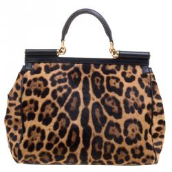 مملوكة مسبقًا Dolce and Gabbana Leopard Print Calfhair Large Miss Sicily Top Handle Bag