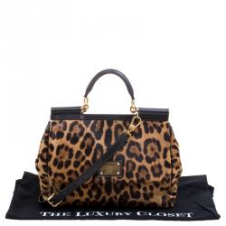 مملوكة مسبقًا Dolce and Gabbana Leopard Print Calfhair Large Miss Sicily Top Handle Bag