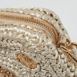 Pre Owned Dolce & Gabbana Beige/Gold Woven Raffia Coin Patch Crossbody Bag