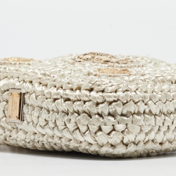 Pre Owned Dolce & Gabbana Beige/Gold Woven Raffia Coin Patch Crossbody Bag