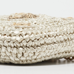 Pre Owned Dolce & Gabbana Beige/Gold Woven Raffia Coin Patch Crossbody Bag