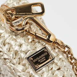Pre Owned Dolce & Gabbana Beige/Gold Woven Raffia Coin Patch Crossbody Bag