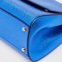 Pre Owned Dolce & Gabbana Metallic Blue Leather Medium Miss Sicily Top Handle Bag