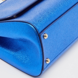 Pre Owned Dolce & Gabbana Metallic Blue Leather Medium Miss Sicily Top Handle Bag