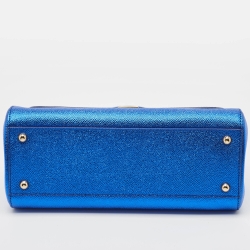 Pre Owned Dolce & Gabbana Metallic Blue Leather Medium Miss Sicily Top Handle Bag