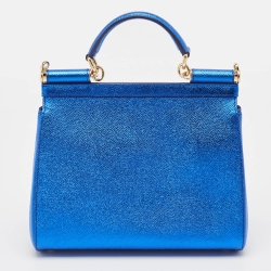 Pre Owned Dolce & Gabbana Metallic Blue Leather Medium Miss Sicily Top Handle Bag