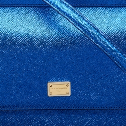 Pre Owned Dolce & Gabbana Metallic Blue Leather Medium Miss Sicily Top Handle Bag
