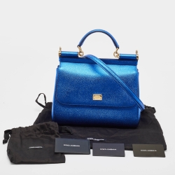 Pre Owned Dolce & Gabbana Metallic Blue Leather Medium Miss Sicily Top Handle Bag