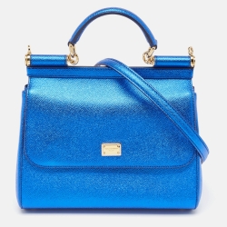 Pre Owned Dolce & Gabbana Metallic Blue Leather Medium Miss Sicily Top Handle Bag