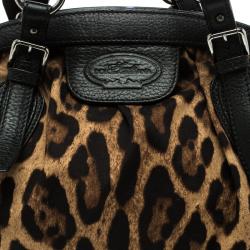 Pre Owned Dolce and Gabbana Black Leopard Print Fabric and Leather Satchel