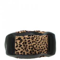 Pre Owned Dolce and Gabbana Black Leopard Print Fabric and Leather Satchel