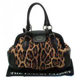 Pre Owned Dolce and Gabbana Black Leopard Print Fabric and Leather Satchel