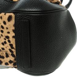 Pre Owned Dolce and Gabbana Black Leopard Print Fabric and Leather Satchel