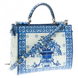 Pre Owned حقيبة يد دولتشي أند غابانا ميس سيلي شوبر جلد طباعة زهور زرقاء