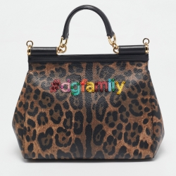 Pre Owned Dolce & Gabbana Black/Brown Coated Canvas Medium DG Family Miss Sicily Top Handle Bag