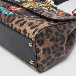 Pre Owned Dolce & Gabbana Black/Brown Coated Canvas Medium DG Family Miss Sicily Top Handle Bag