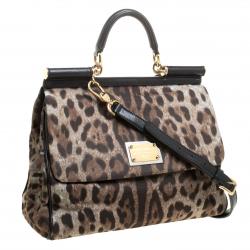Pre Owned Dolce and Gabbana Leopard Print  Fabric Medium Miss Sicily Top Handle Bag