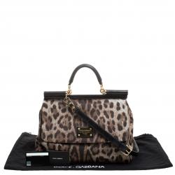 Pre Owned Dolce and Gabbana Leopard Print  Fabric Medium Miss Sicily Top Handle Bag