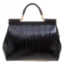 Dolce and Gabbana Black Striped Leather Large Miss Sicily Tote