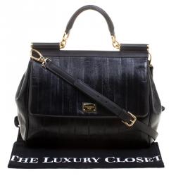 Dolce and Gabbana Black Striped Leather Large Miss Sicily Tote