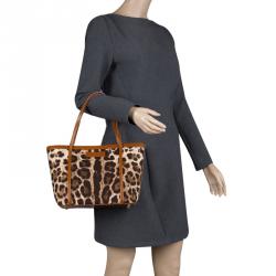 مملوكة مسبقًا Dolce and Gabbana Brown Leopard Print Canvas Tote
