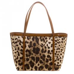مملوكة مسبقًا Dolce and Gabbana Brown Leopard Print Canvas Tote