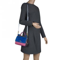 Pre Owned Dolce and Gabbana Multicolor Croc and Ostrich Leather Small Miss Sicily Top Handle Bag