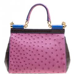 Pre Owned Dolce and Gabbana Multicolor Croc and Ostrich Leather Small Miss Sicily Top Handle Bag