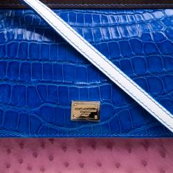 Pre Owned Dolce and Gabbana Multicolor Croc and Ostrich Leather Small Miss Sicily Top Handle Bag