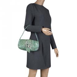Pre Owned Dolce and Gabbana Turquoise Python Crystal Embellished Shoulder Bag