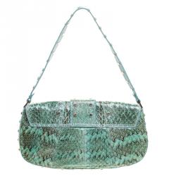 Pre Owned Dolce and Gabbana Turquoise Python Crystal Embellished Shoulder Bag