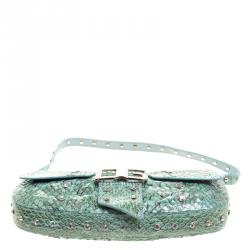 Pre Owned Dolce and Gabbana Turquoise Python Crystal Embellished Shoulder Bag