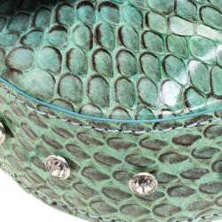 Pre Owned Dolce and Gabbana Turquoise Python Crystal Embellished Shoulder Bag