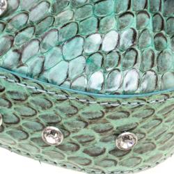 Pre Owned Dolce and Gabbana Turquoise Python Crystal Embellished Shoulder Bag