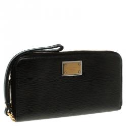 Pre Owned Dolce and Gabbana Black Leather Zip Around Wallet