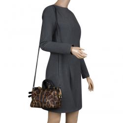 Dolce and Gabbana Leopard Print Coated Canvas Miss Sicily Bowling Bag