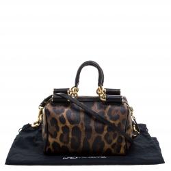 Dolce and Gabbana Leopard Print Coated Canvas Miss Sicily Bowling Bag